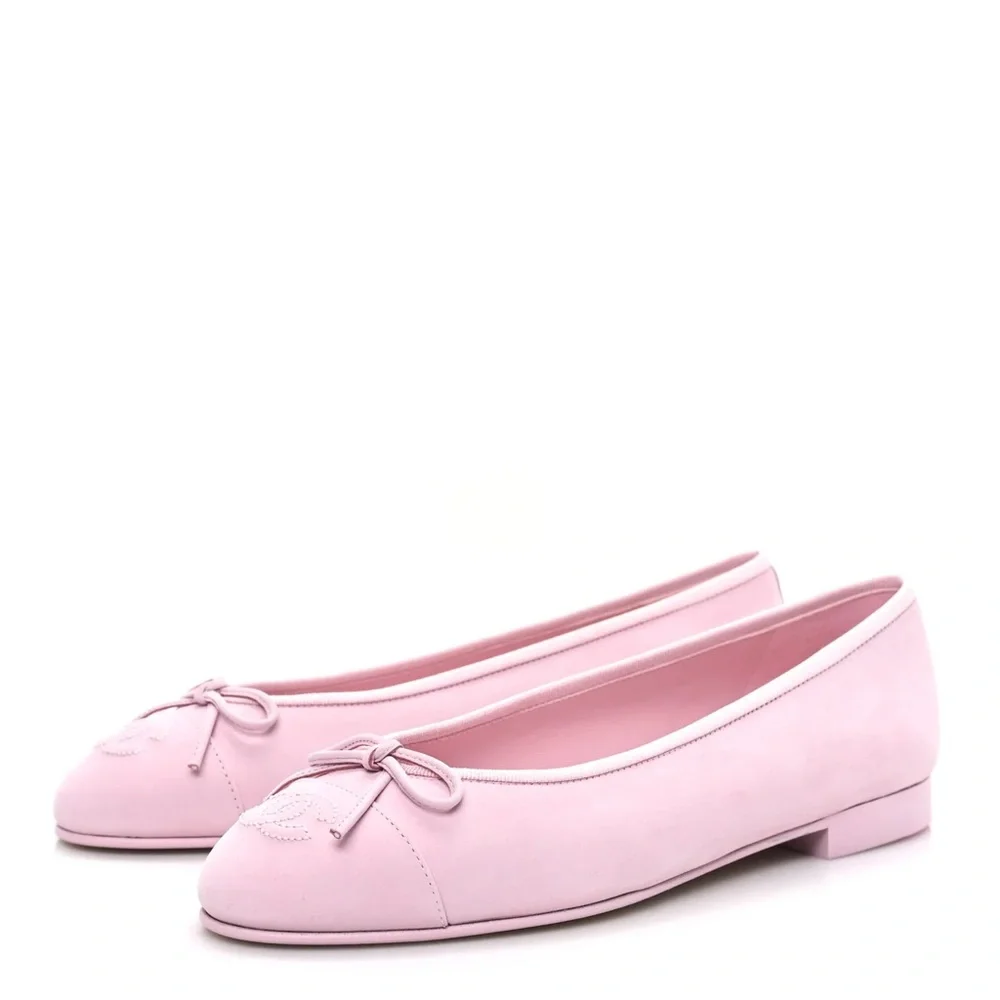 Chanel Pink Suede Ballerinas | Size 38 - Picture 2 of 10